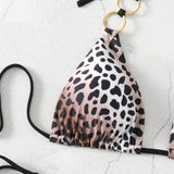 Conjunto De Bikini Con Estampado De Leopardo Y Cuello Halter Para Mujer Con Correa Desmontable (impresion Aleatoria)