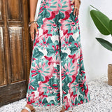 VCAY Pantalones De Pierna Ancha Para Mujer Con Estampado Floral Y Dobladillo Acampanado