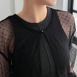 FRIFUL Camisa De Malla Transparente Con Dobladillo Dividido Para Mujer