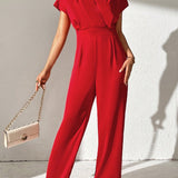 Prive Women's Solid Color V-Neck Batwing Sleeve Jumpsuit With Simple & Elegant High-End Style