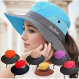 1 pieza Gorra de cubo de a para mujeres con proteccion solar multicolor, diseno de doble color con bordado, cuerda a prueba de viento, diseno transpirable y agujero para cola de caballo