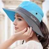 1 pieza Gorra de cubo de a para mujeres con proteccion solar multicolor, diseno de doble color con bordado, cuerda a prueba de viento, diseno transpirable y agujero para cola de caballo