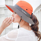 1 pieza Gorra de cubo de a para mujeres con proteccion solar multicolor, diseno de doble color con bordado, cuerda a prueba de viento, diseno transpirable y agujero para cola de caballo