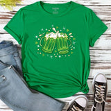 EZwear Plus Size Casual Short Sleeve Green Clover T-Shirt For St. Patrick's Day Celebration