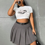 EZwear Solid Color Plus Size Pleated Skirt