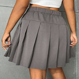 EZwear Solid Color Plus Size Pleated Skirt