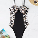 Swim Traje De Bano De Una Pieza Con Estampado De Leopardo Y Fruncido En Las Costuras