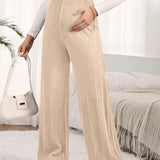 Pantalones De Pierna Ancha De Maternidad Con Cintura Elastica Ajustable