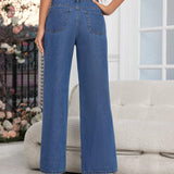 Tall Jeans Casuales De Pierna Ancha Y Baja Altura En Jean Con Cremallera Decorativa