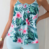 Swim Lushore Top Tankini con tirantes de espagueti y estampado tropical de playa de verano con shorts de natacion