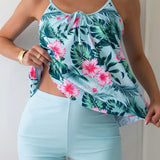 Swim Lushore Top Tankini con tirantes de espagueti y estampado tropical de playa de verano con shorts de natacion