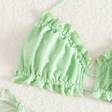 Conjunto De Bikini De Traje De Bano Halterneck Con Textura Y Ribete De Volante, Color Verde Menta