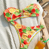 Conjunto De Bikini Sin Tirantes Con Estampado De Frutas