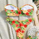 Conjunto De Bikini Sin Tirantes Con Estampado De Frutas
