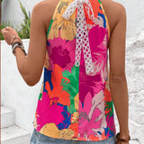 VCAY Blusa De Cuello Halter Con Estampado Floral Para Mujeres