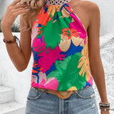 VCAY Blusa De Cuello Halter Con Estampado Floral Para Mujeres