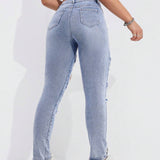 Jeans Ajustados Y Desgastados Para Mujer