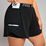 Yoga Basic Shorts deportivos de talle grande para mujeres con cintura con cordon y bolsillos, con estampado de letras y con caida
