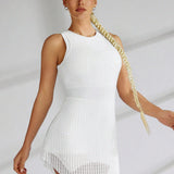 VARSITIE Vestido de mujer sin mangas de unicolor con dobladillo asimetrico, conjunto de tenis para mujer
