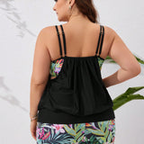 Swim Lushore Conjunto tankini de talla grande con estampado tropical y diseno de patchwork con lazo