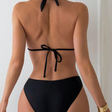 Conjunto De Bikini Con Cuello Halter De Color Solido Para Damas