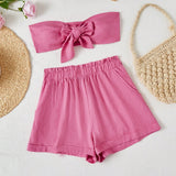 WYWH Conjunto De Top Y Shorts Rosa Sin Tirantes Para Mujer