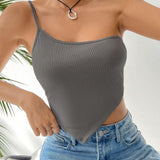 EZwear Top Asimetrico De Verano Sin Mangas De Hombro Descubierto Con Dobladillo Irregular Para Mujer