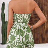 VCAY Plant Printed Strapless Jumpsuit