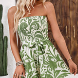 VCAY Plant Printed Strapless Jumpsuit