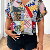 Camisa De Mangas Cortas Con Botones Frontales Y Estampado Floral Para Piezas De Patchwork En a Etra