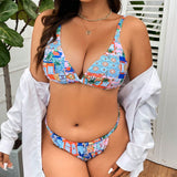 Swim Curve Conjunto De Banador De Talla Grande Con Estampado De Palmeras