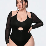 Bodysuits De a Grande Con Parches De Malla Transparente En Color Solido