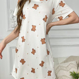 Vestido-camiConjuntoa Con Estampado De Oso Para Ropa De Dormir