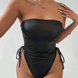 BAE Bodysuit Sin Tirantes De Color Solido Con Detalle De Cordon Lateral