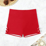 Swim Basics Bottom de bikini rojo simple con aberturas y cordon para mujer, traje de bano de playa de verano