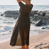 Swim Vestido kimono De Playa Con Lazo Frontal Empalmado De Encaje Para Mujer