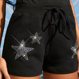 EZwear Shorts De Cintura De Nudo Con Estrella Y Pedreria