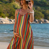 Vestido Largo Sin Mangas Con Cuello Halter Para Mujeres Embarazadas, Ideal Para Vacaciones Tropicales