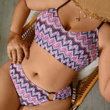 Swim Curve Conjunto De Traje De Bano De Talla Grande Con Estampado Vintage Y Paneles De Tela