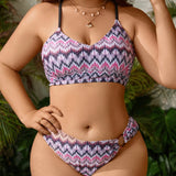 Swim Curve Conjunto De Traje De Bano De Talla Grande Con Estampado Vintage Y Paneles De Tela