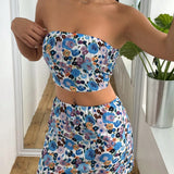 WYWH Conjunto De Top Sin Tirantes Y Falda Con Estampado Floral Para Mujer