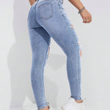 EZwear Pantalones Jeans Rasgados Ajustados Para Mujer