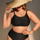 Swim Curve Conjunto de bikini de talla grande con detalle de volantes y cuello redondo