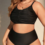 Swim Curve Conjunto de bikini de talla grande con detalle de volantes y cuello redondo