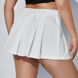 ICON Plus Size Y2k Summer White Solid Color Pleated Mini Skirt,Spring Outfit