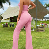 WYWH Solid Color Hollow Out Twist Front Strapless Jumpsuit