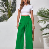 Essnce Pantalones Anchos Casuales Plisados De Color Liso