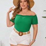 VCAY Plus Size Women's Textured One-Shoulder Tee For Vacation