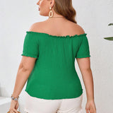 VCAY Plus Size Women's Textured One-Shoulder Tee For Vacation