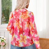 VCAY Blusa de mujer de gasa con estampado floral de estilo de pintura al oleo